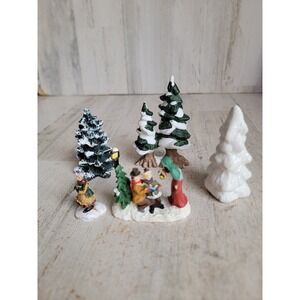Victorian mini caroler set village set pine tree snow home decor figure